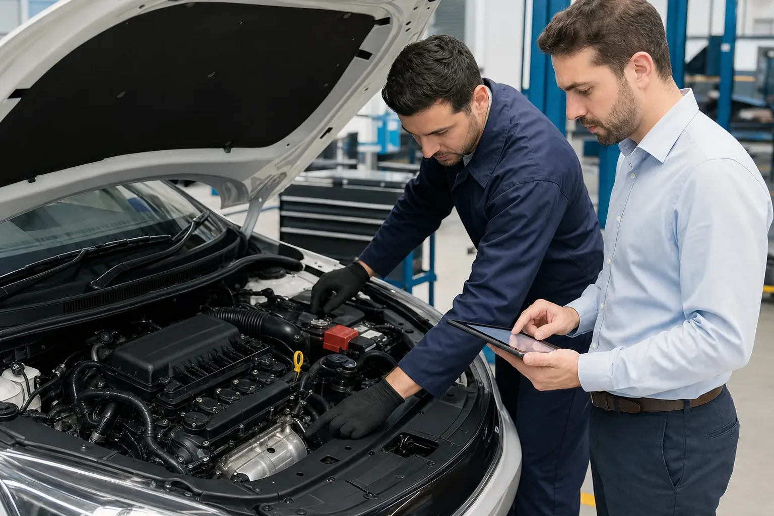 Profissional cadastrando motor de veículo.